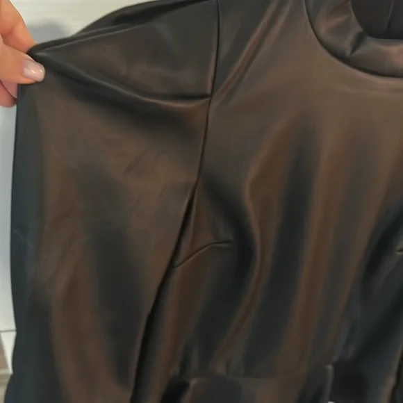 Faux black top in large like new!  Puff sleeves great with black jeans! - Picture 2 of 6